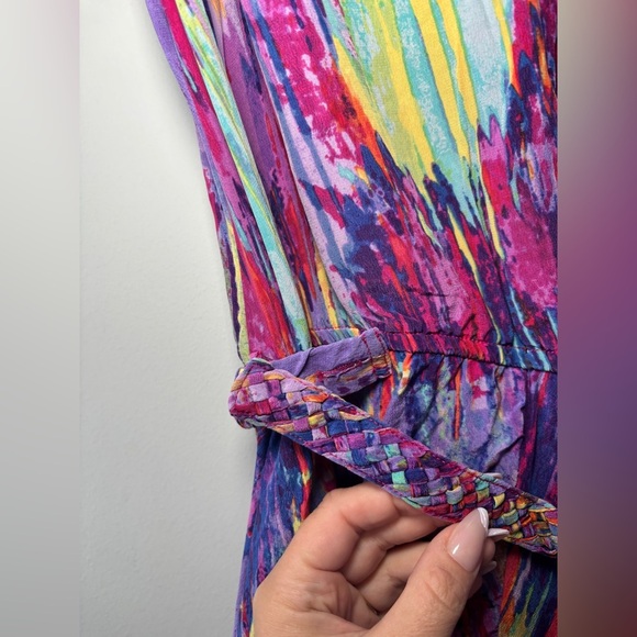 Charlie Jade Women's Multicolor 100% Silk Belted Faux Wrap Dress Size XS - Picture 4 of 9